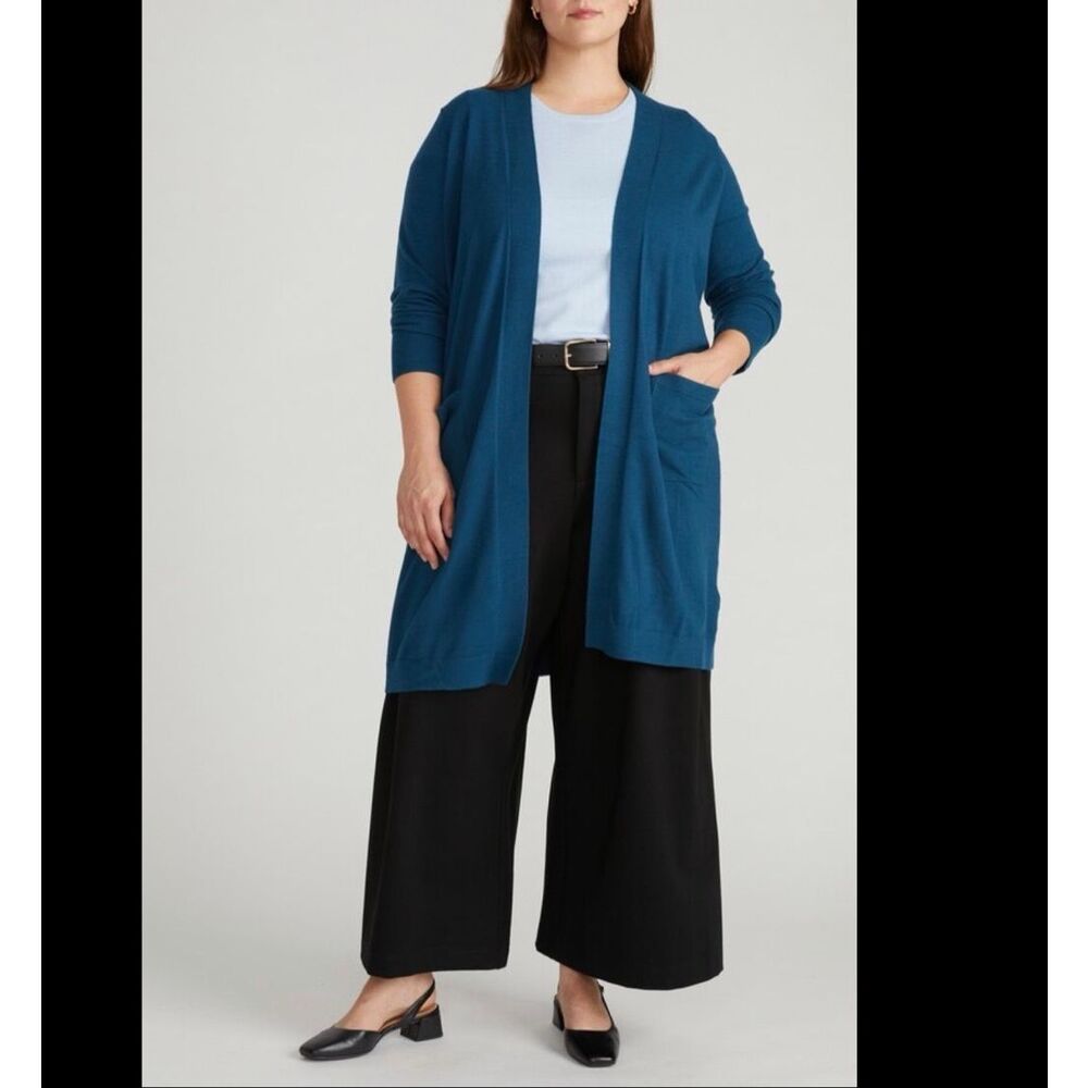 Universal Standard $148 Knee Length Cardigan teal blue womens medium NWOT